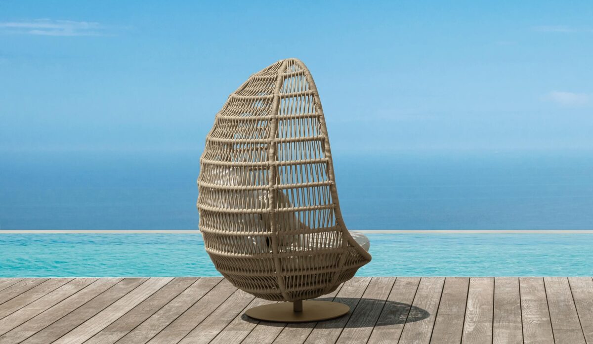 Panama Egg Chair with Base by Talenti – luxury Italian outdoor chair with woven rope design and solid base support