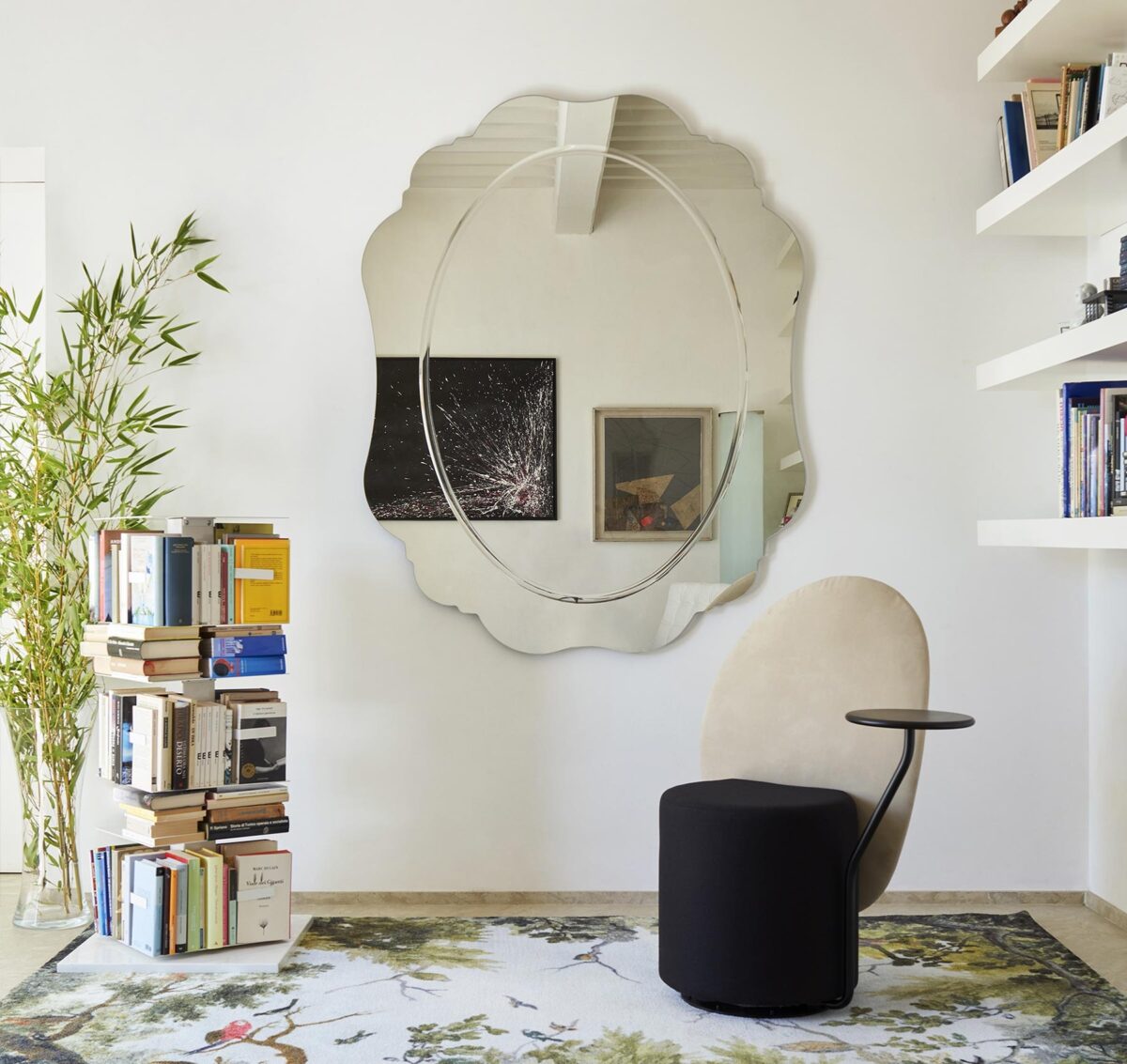 Bring refined elegance to your Birmingham, Michigan space with the Regio Mirror by Opinion Ciatti, featuring a shape-cut mirror with detailed engraving, perfect for sophisticated settings.