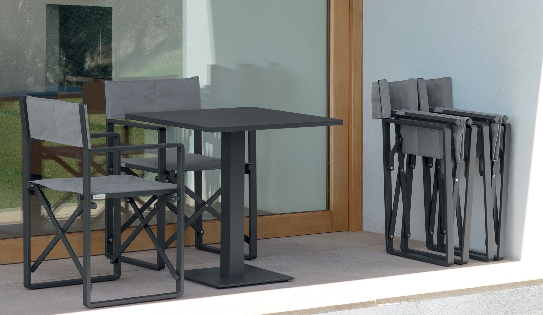 Chic Director Chair by Talenti – stylish outdoor folding chair with sleek aluminum frame and fabric seat