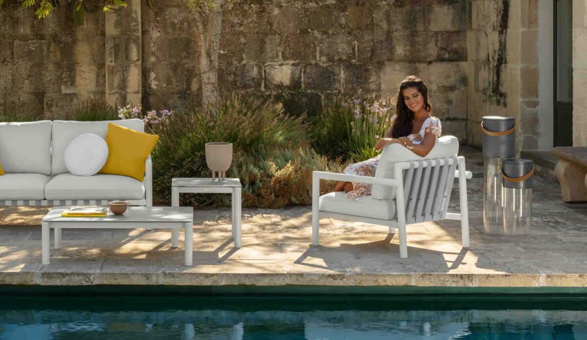 Lake Living Armchair by Talenti – modern Italian outdoor chair with soft cushions and sleek aluminum frame