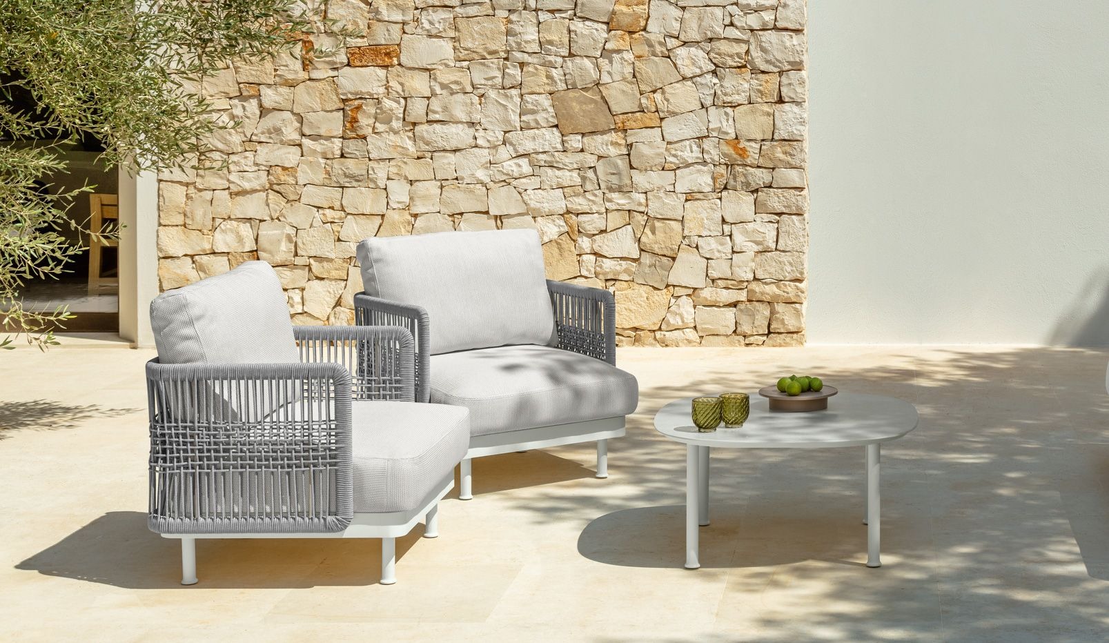 Slam Rope Living Armchair by Talenti – modern Italian outdoor chair with woven rope back and plush cushions