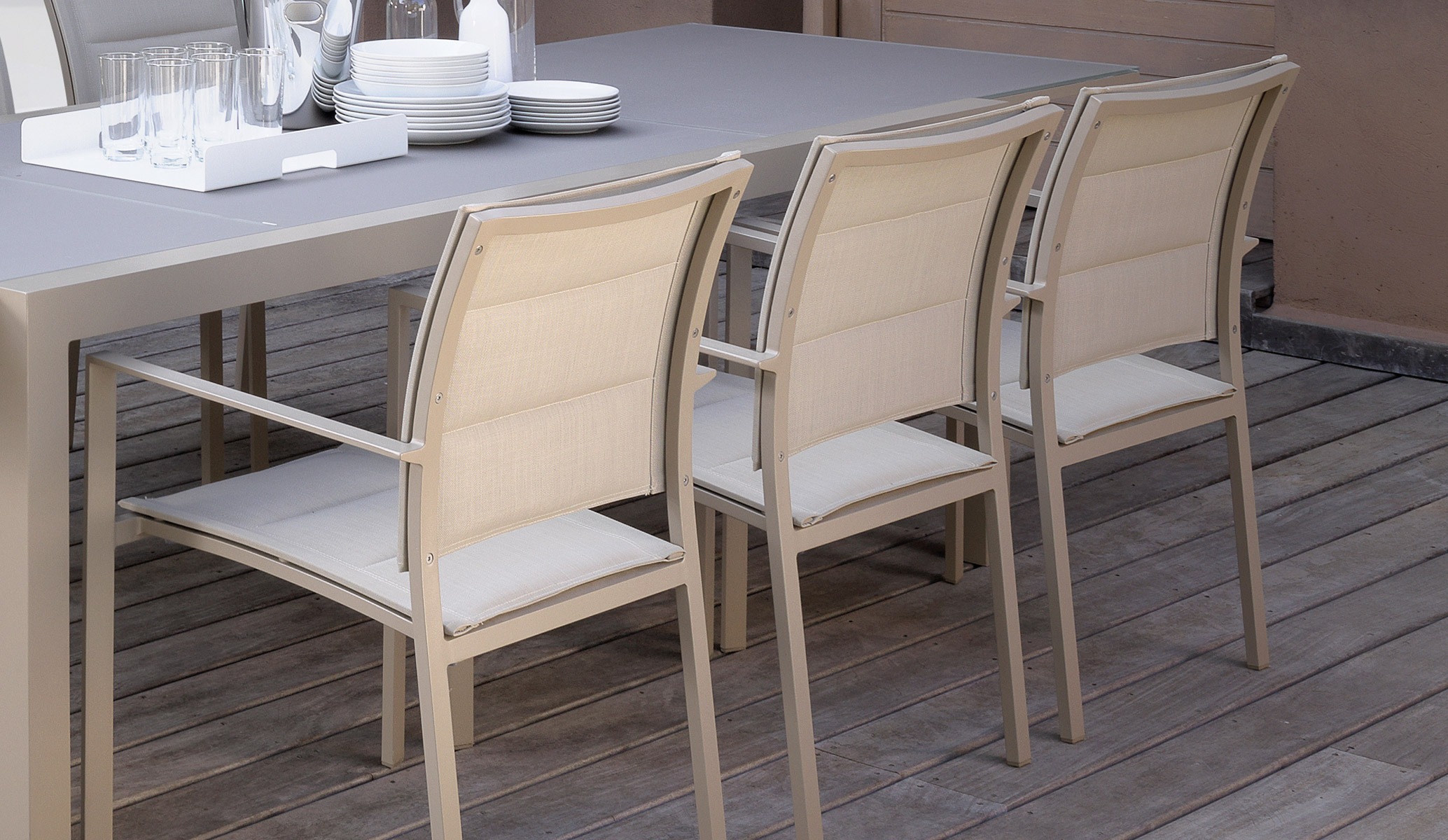 Touch Dining Armchair by Talenti – elegant outdoor armchair with soft cushions and minimalist frame