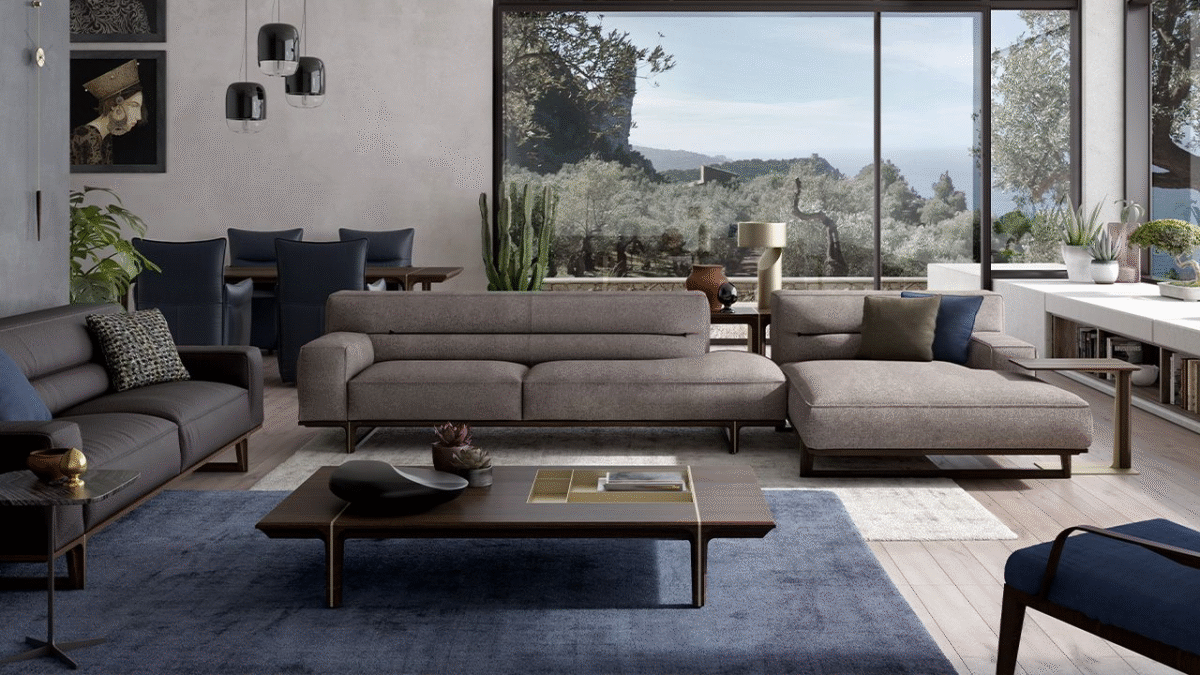 Luxury contemporary Kendo collection by Natuzzi, perfect for a sophisticated living space in Birmingham, Michigan.