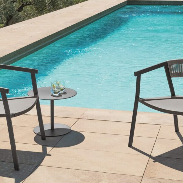 Key Living Armchair by Talenti – modern Italian outdoor chair with sleek aluminum frame and padded cushions