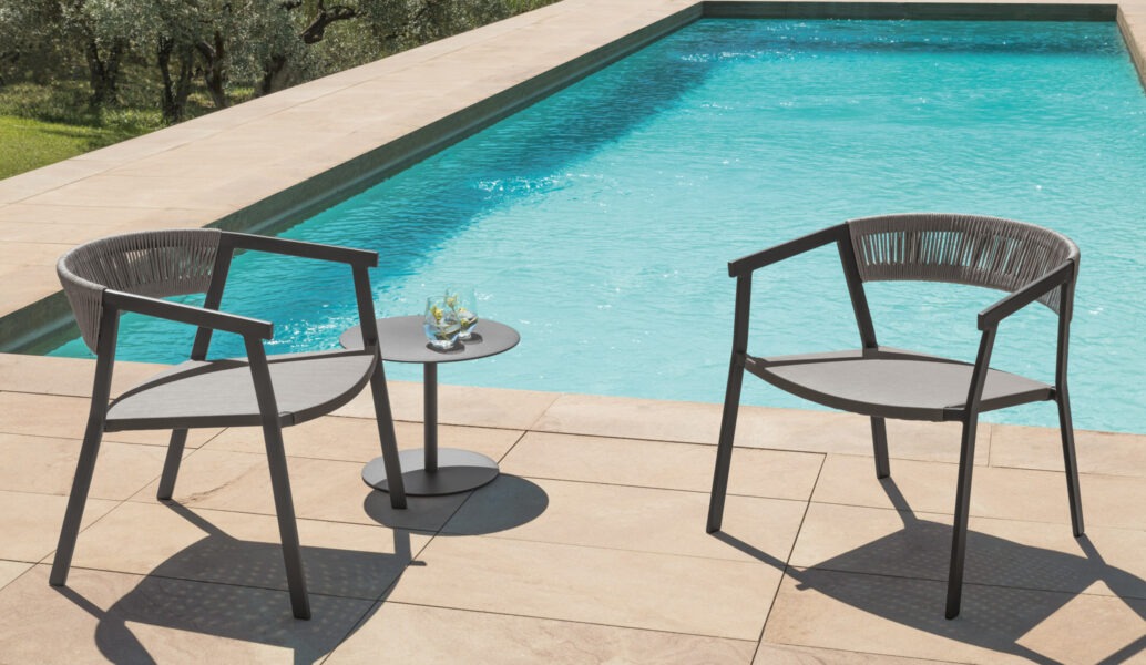 Key Living Armchair by Talenti – modern Italian outdoor chair with sleek aluminum frame and padded cushions