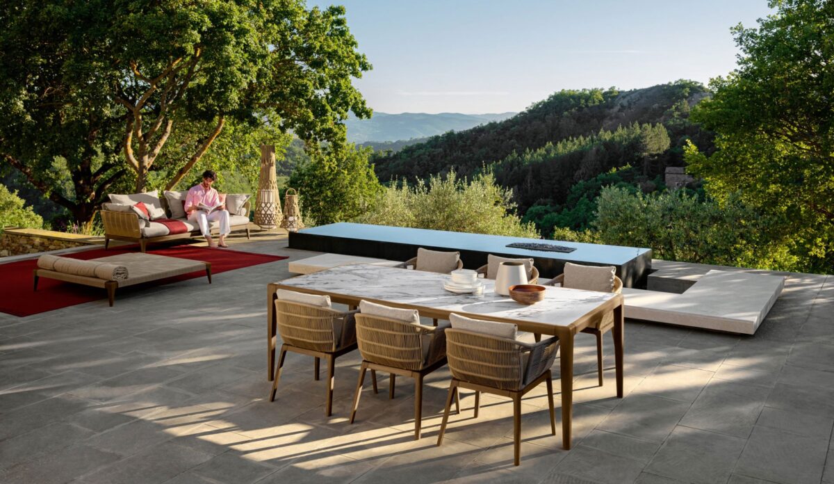 High-end outdoor dining chair from Talenti’s Cruise Teak collection, ideal for Birmingham, Michigan terraces