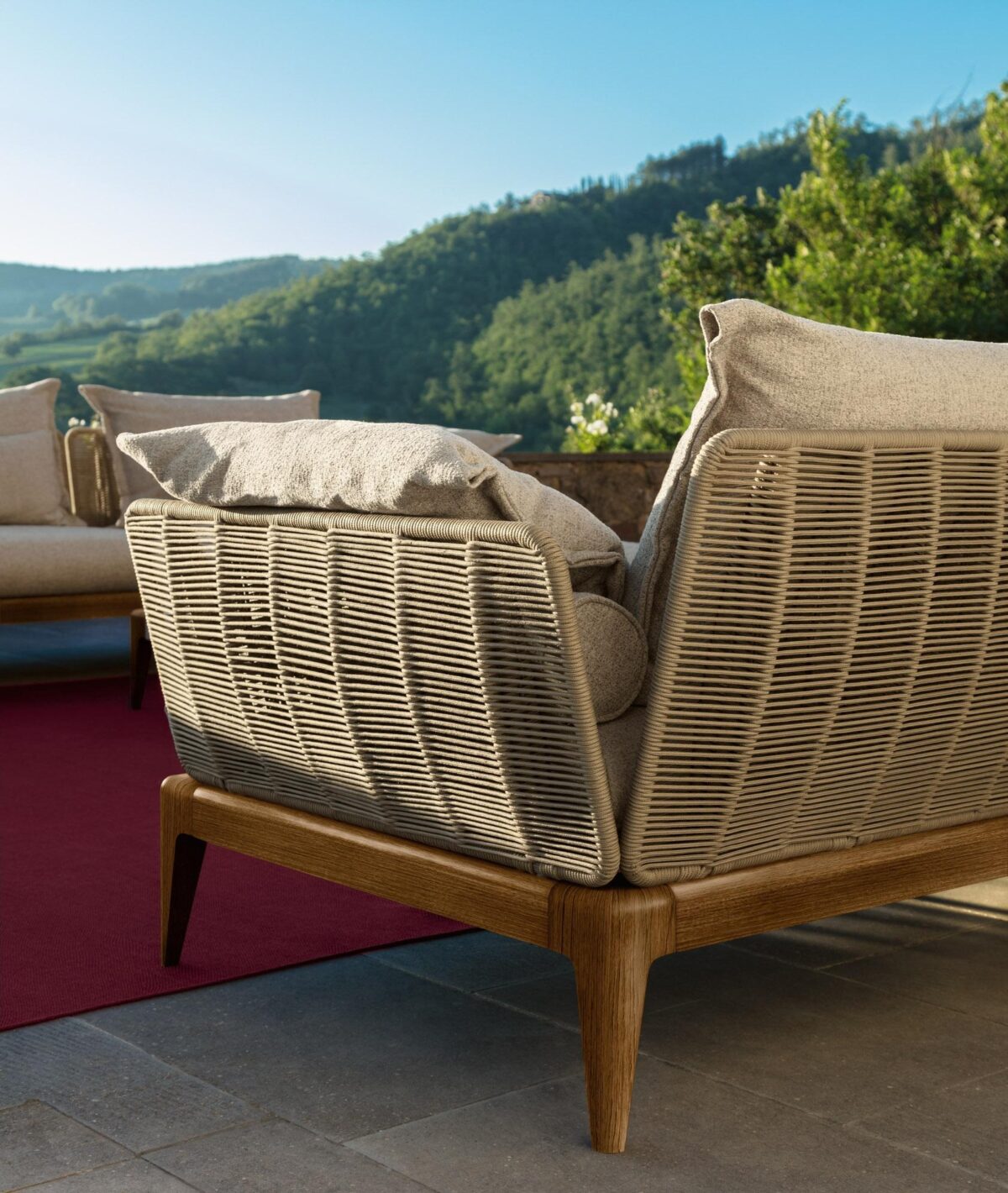 Contemporary Cruise Teak Chair by Talenti crafted from premium teak and handwoven rope for refined alfresco dining