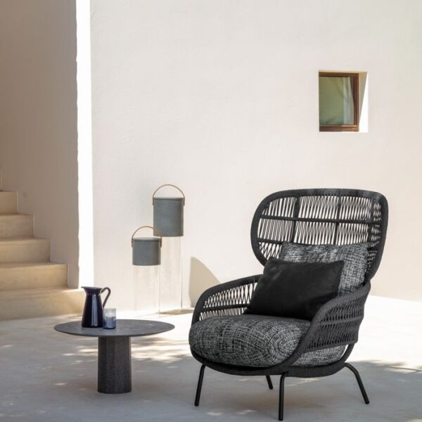 Panama Berger Armrest by Talenti – luxury Italian outdoor lounge chair with high backrest and rope weave design