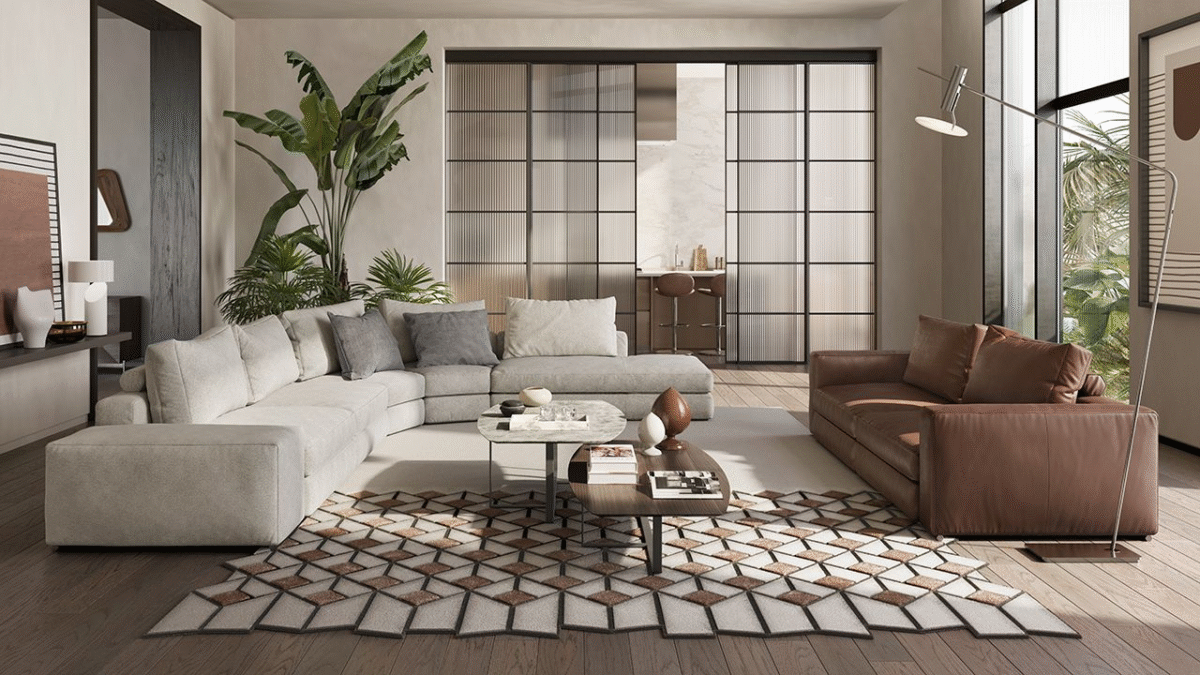 Luxury contemporary Domain collection by Natuzzi, perfect for a sophisticated living space in Royal Oak, Michigan.