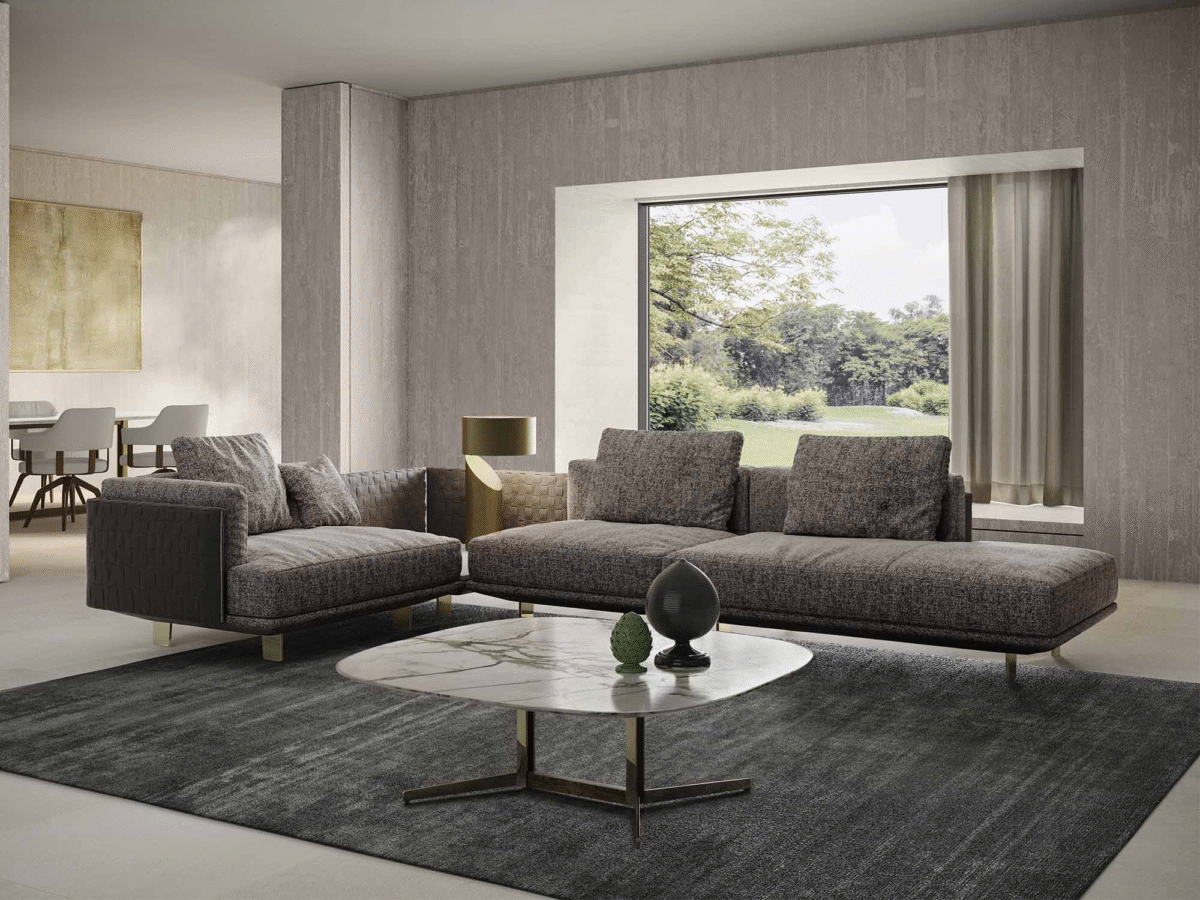 Luxury contemporary Campus collection by Natuzzi, perfect for a sophisticated living space in Birmingham, Michigan.