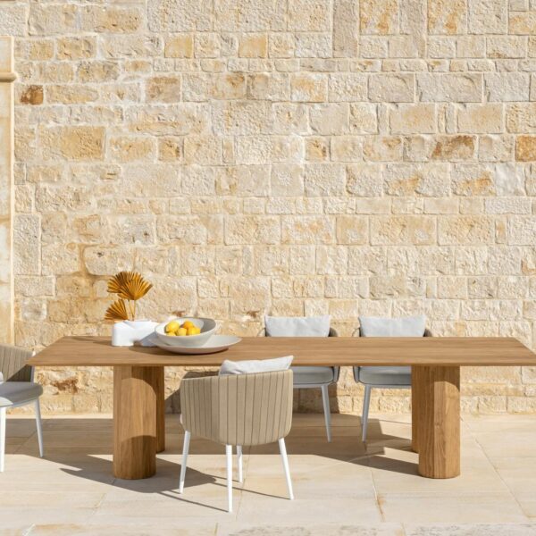 Salinas Dining Chair by Talenti – elegant outdoor chair with woven rope backrest and cushioned seat