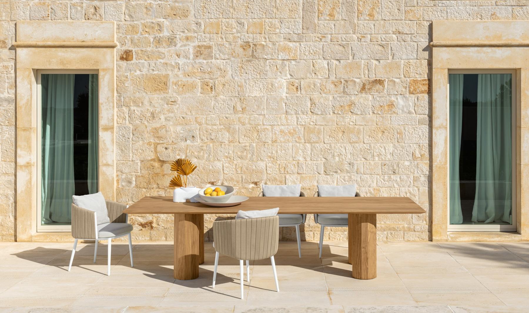 Salinas Dining Chair by Talenti – elegant outdoor chair with woven rope backrest and cushioned seat