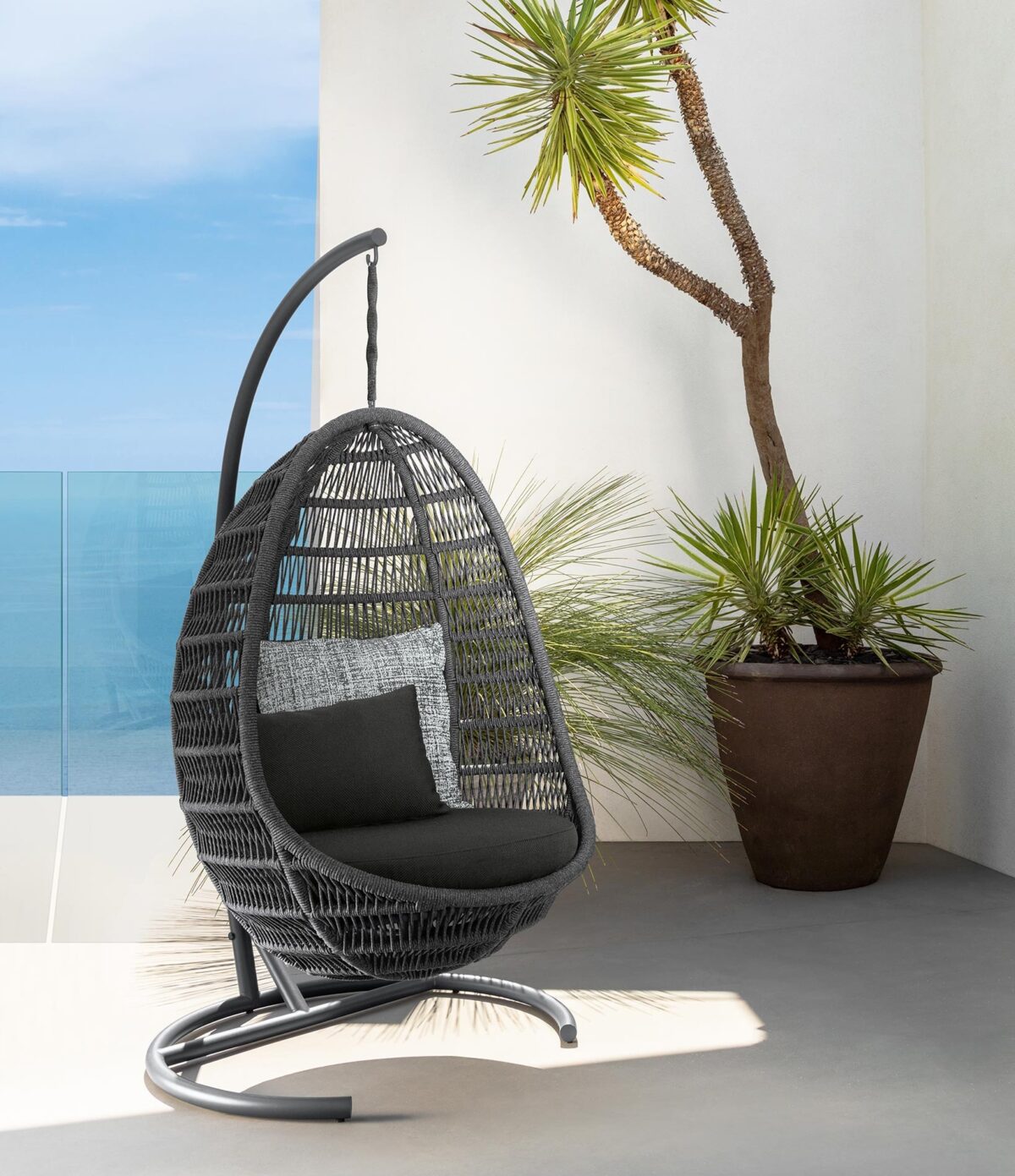 Italian-made Talenti Panama Egg Chair with base providing comfort and stability for outdoor spaces in Birmingham, Michigan