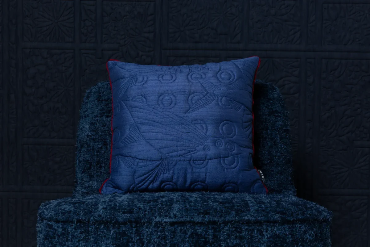 Moooi throw pillow with whimsical marine embroidery