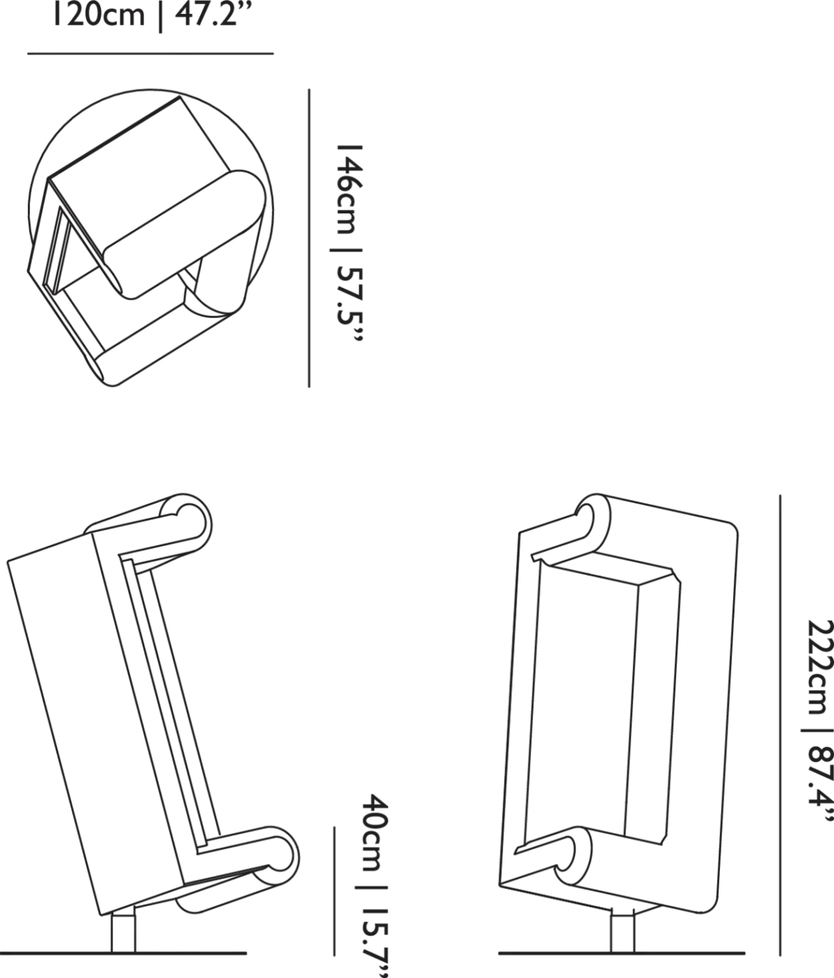Charleston Sofa by Moooi with dimensions 120 cm width, 222 cm height, and 146 cm depth.