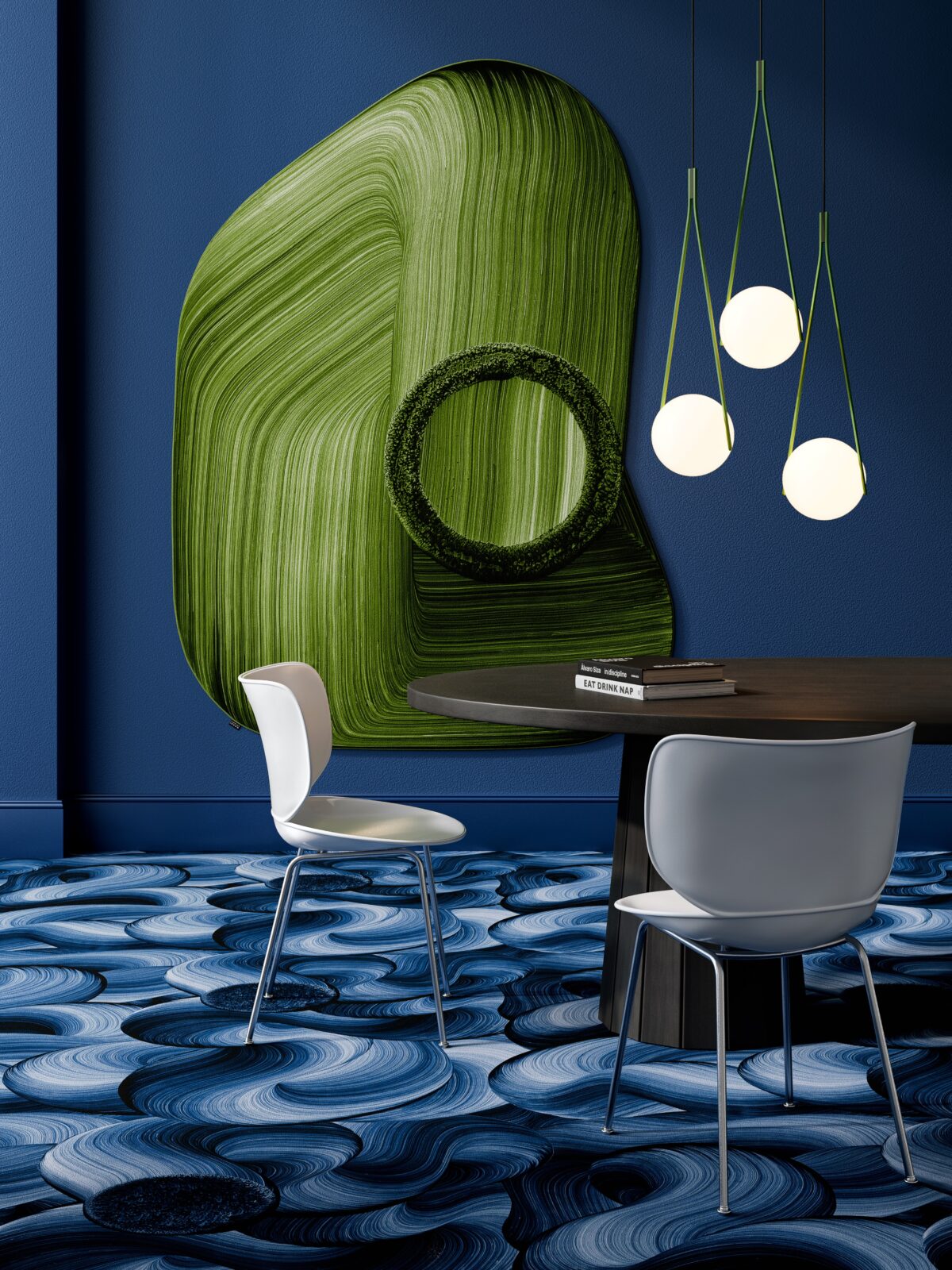 “Shape Rug by Moooi designer carpet with irregular shapes in Birmingham Michigan showroom”