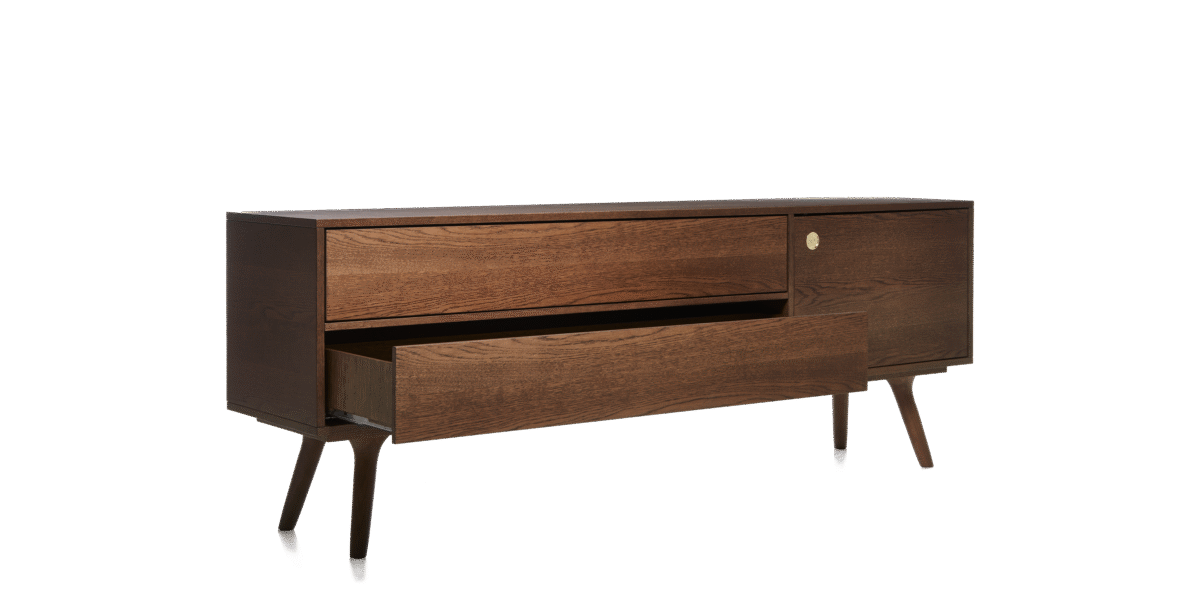 Zio Buffet by Moooi in cinnamon-stained oak with angled wooden legs.