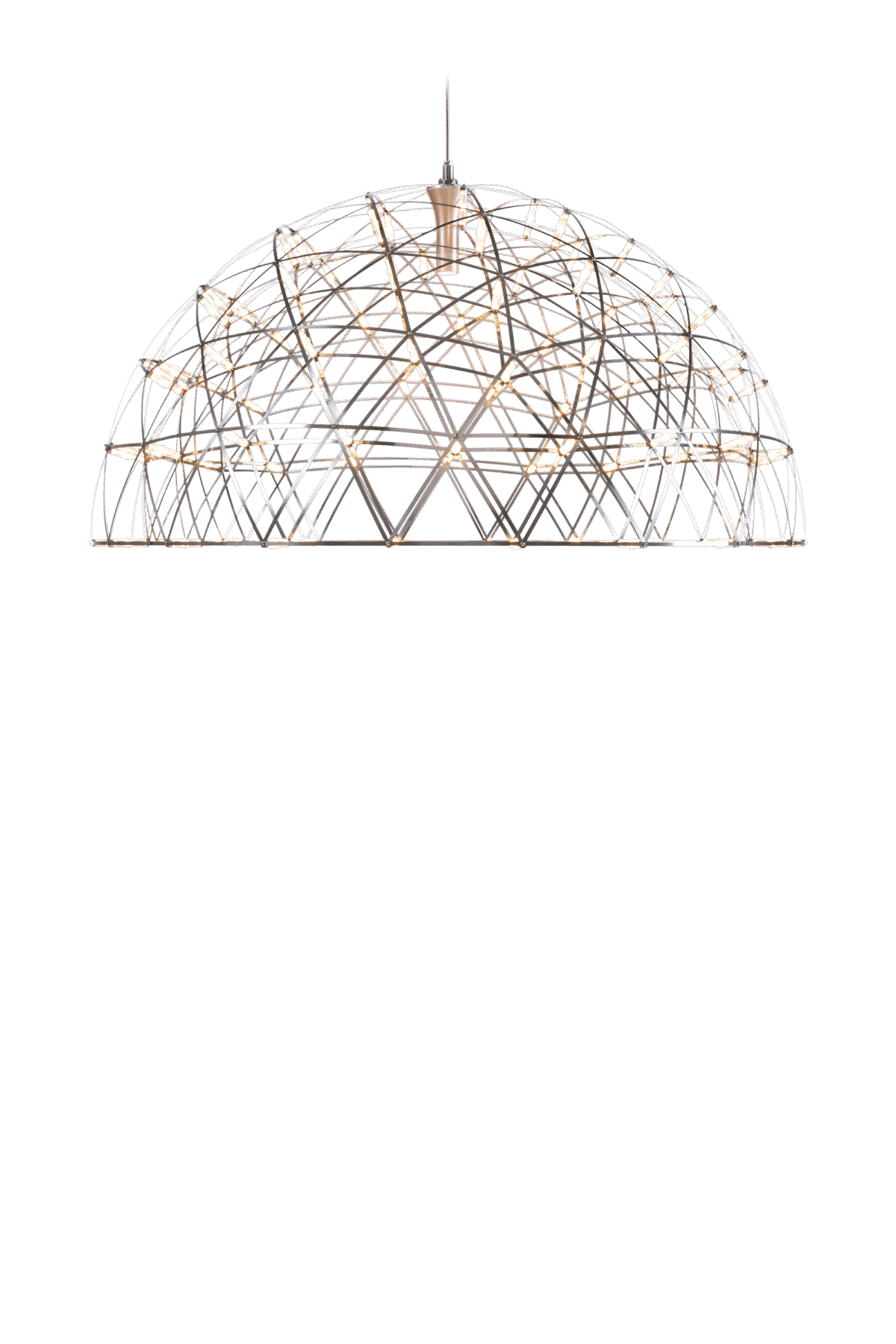 Raimond II Dome by Moooi, a pendant light with a geodesic steel frame and integrated LED lights.