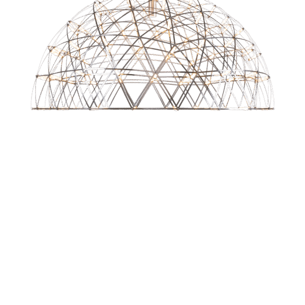Raimond II Dome by Moooi, a pendant light with a geodesic steel frame and integrated LED lights.