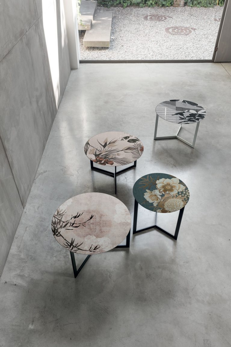 “Joy Decor coffee table by Tomasella – modern Italian table with decorative top detailing and minimalist metal base”