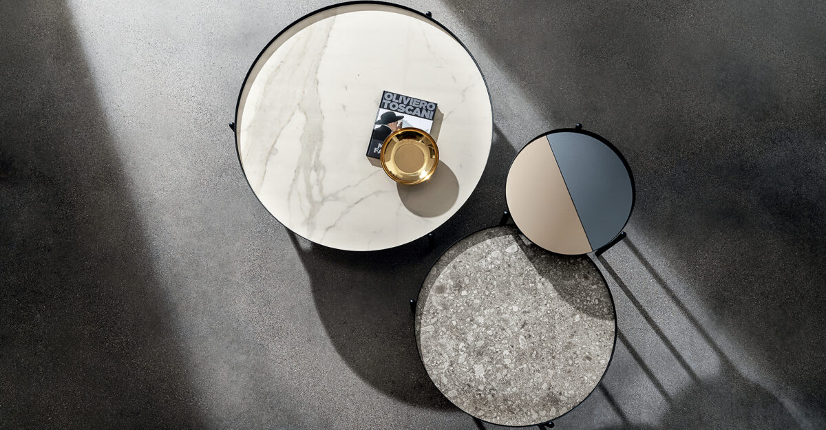 “Campos Coffee Table by Sovet – modern Italian design with elegant metal base and round top”