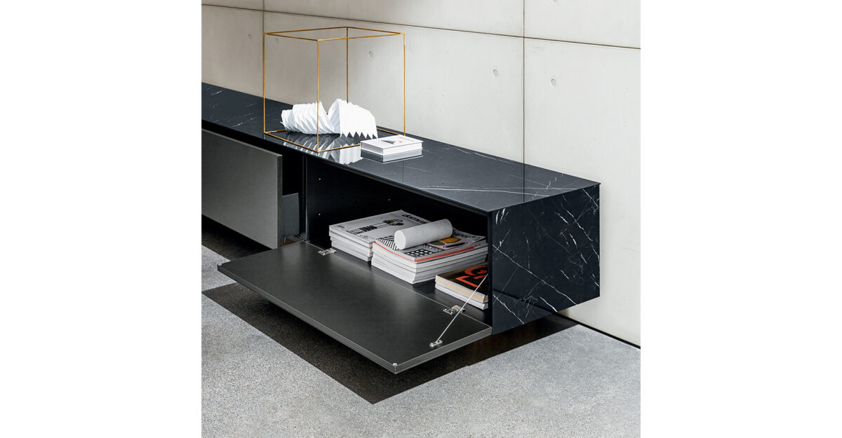 “Sovet Magda collection – suspended sideboard with clean horizontal design and luxurious Italian detail”