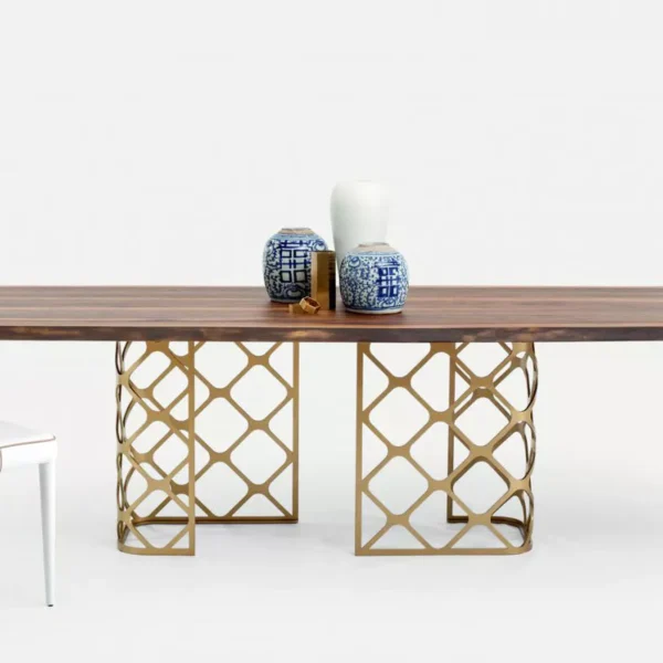 Elegant Majesty extendable barrel‑shape table (170→210→250 cm) with glossy dove‑grey glass and white lacquered perforated columns.
