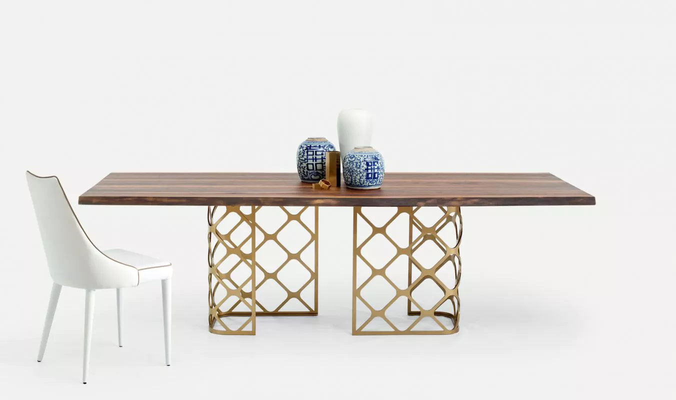 Elegant Majesty extendable barrel‑shape table (170→210→250 cm) with glossy dove‑grey glass and white lacquered perforated columns.