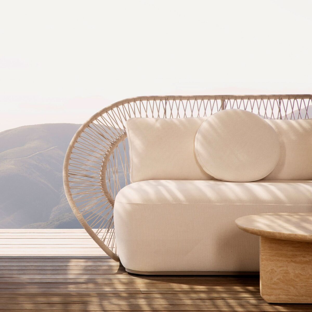 “Detail shot of cushion and frame – Maui 3 Seat Sofa by Harbour with soft, durable materials”