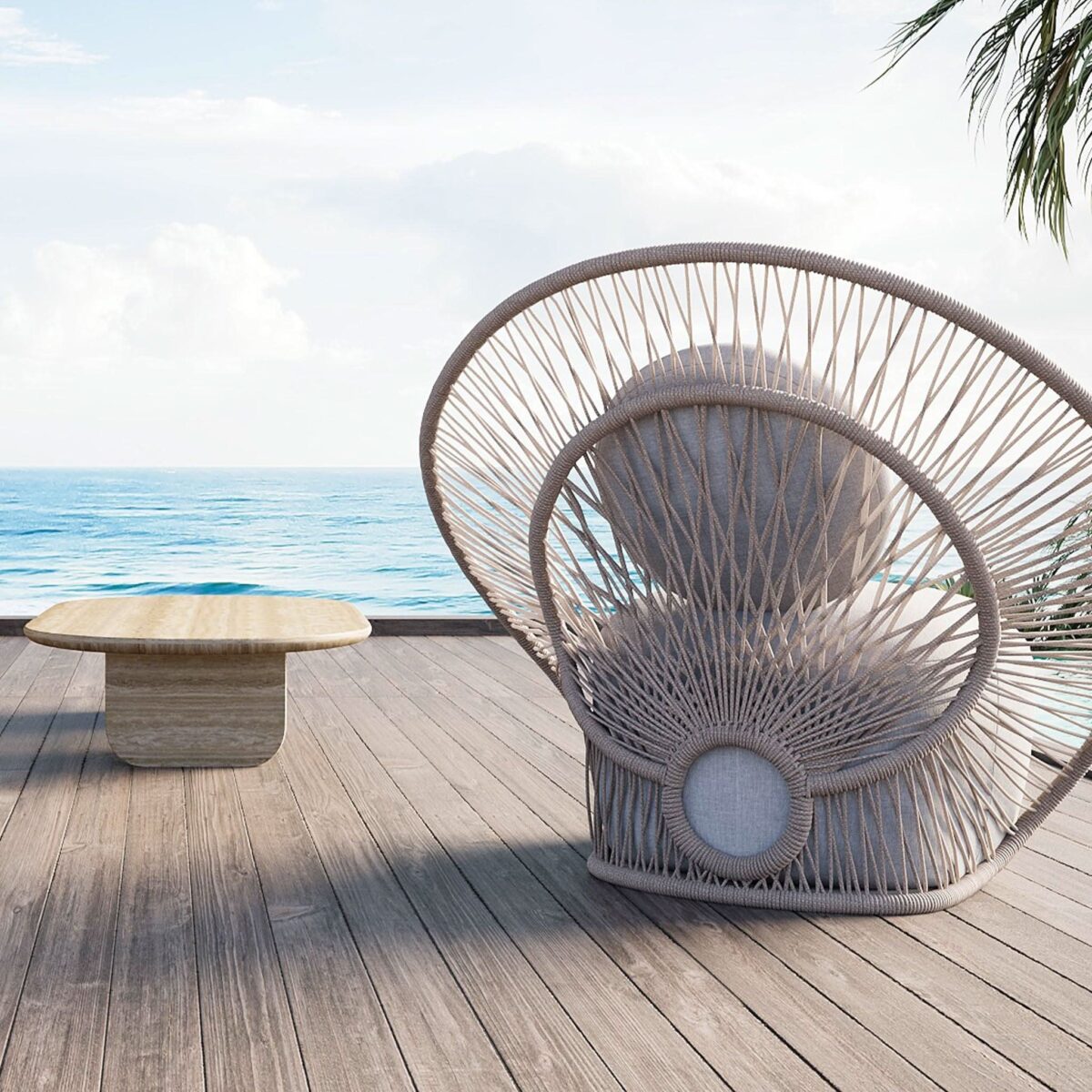 “Maui Oval Coffee Table – sculptural and functional centerpiece for patios, decks, or garden lounges”