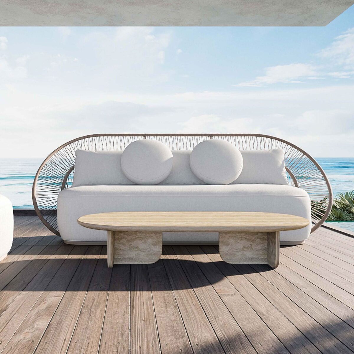 “Modern outdoor oval coffee table by Harbour – part of the Maui collection with relaxed island-inspired design”