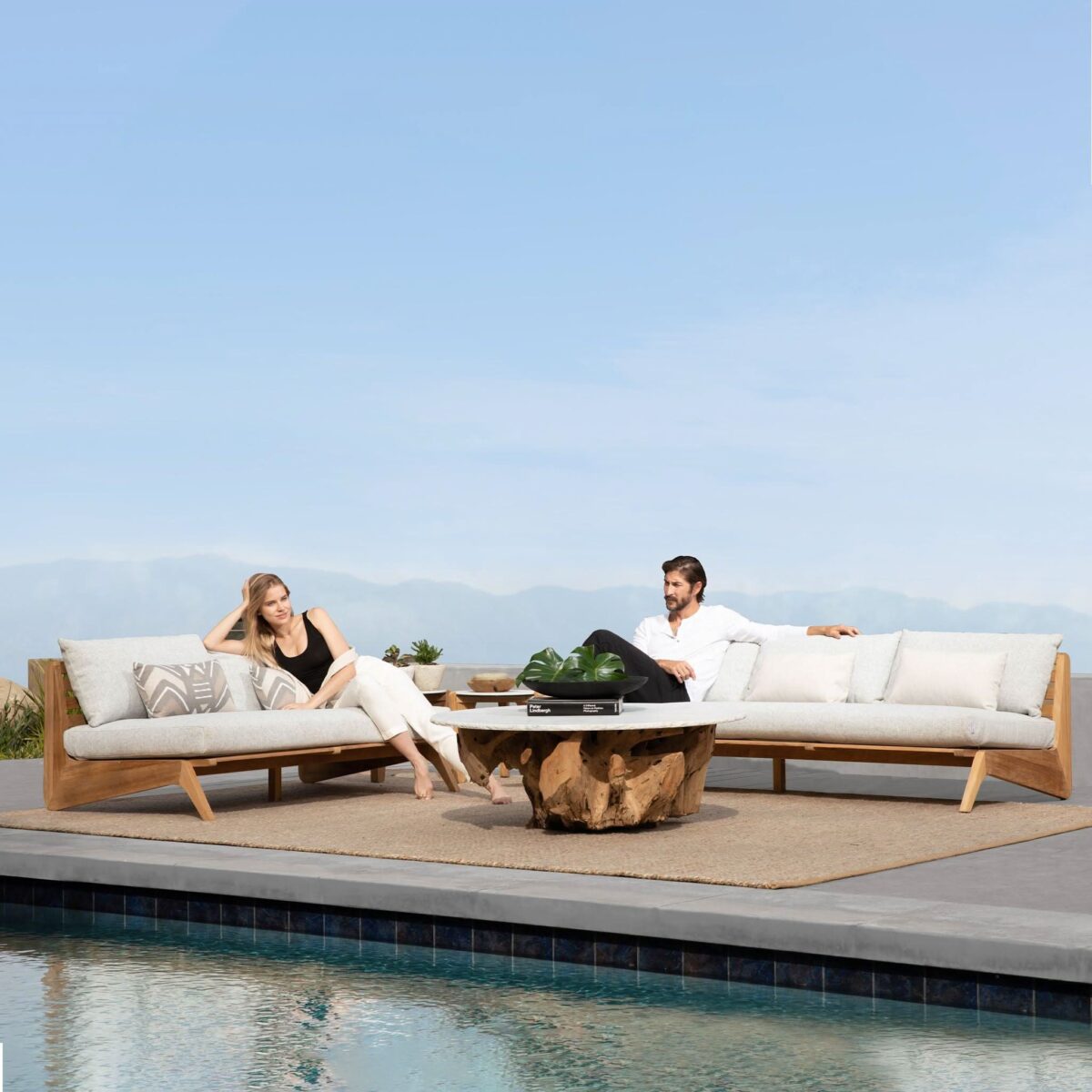 “MLB armless 2-seater by Harbour – sustainable teak patio sofa for modern settings”