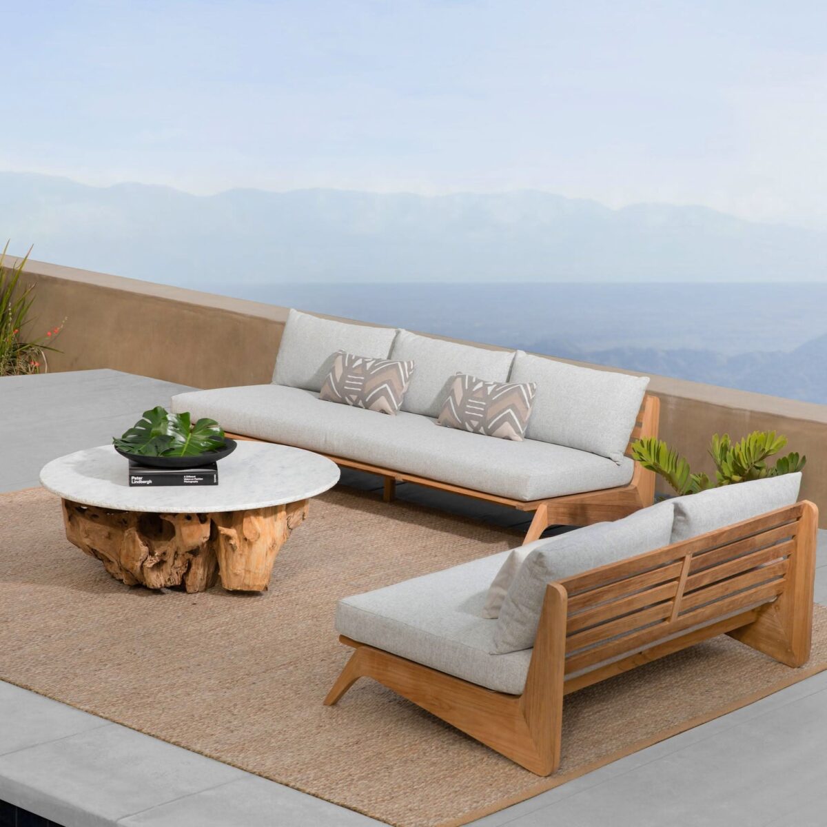 “Harbour MLB collection armless 2-seat sofa – premium teak frame with plush outdoor cushions”
