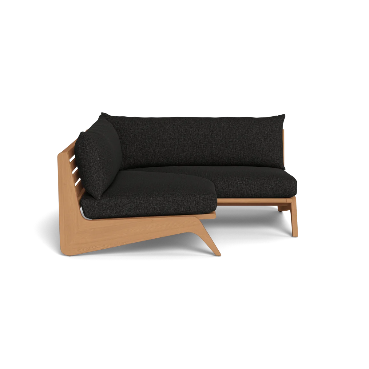 “Detail shot of MLB Teak Corner cushion and joinery – luxury outdoor furniture design”