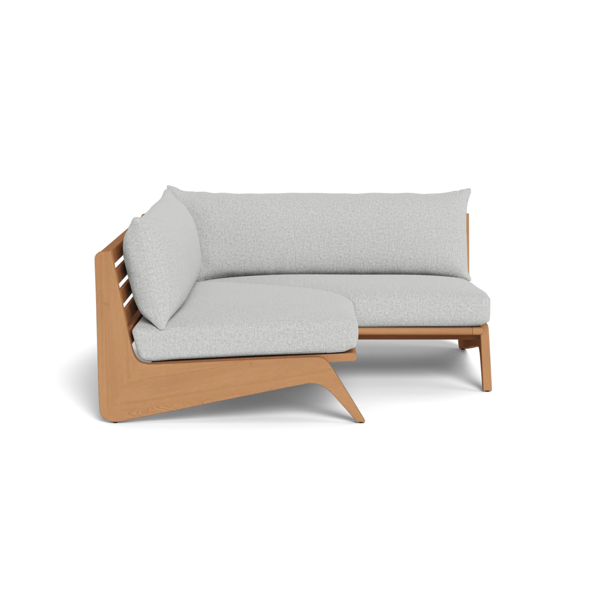 “Side view of MLB Teak Corner by Harbour – sleek modern lines and durable teak wood”