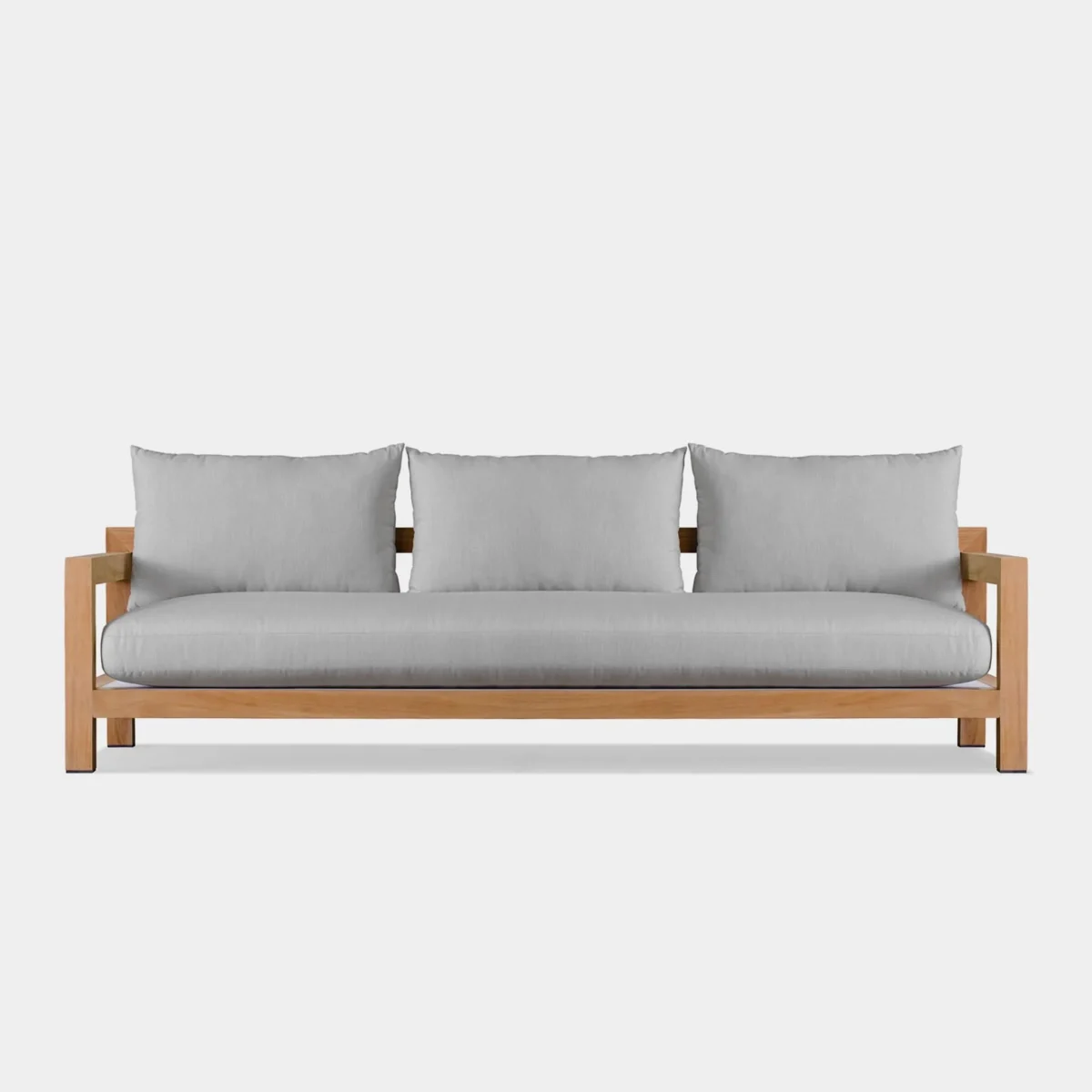 “Close-up of teak grain and cushion detail – Pacific 3 Seat Sofa by Harbour with high-end craftsmanship”