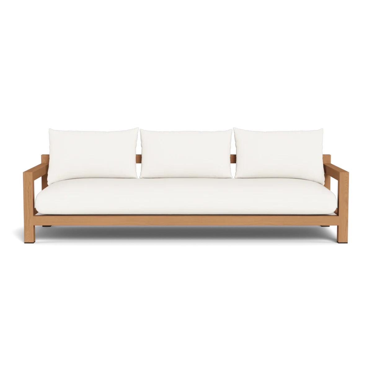 “Angled view of Pacific Teak Sofa by Harbour – luxury outdoor furniture with natural teak and deep seating”