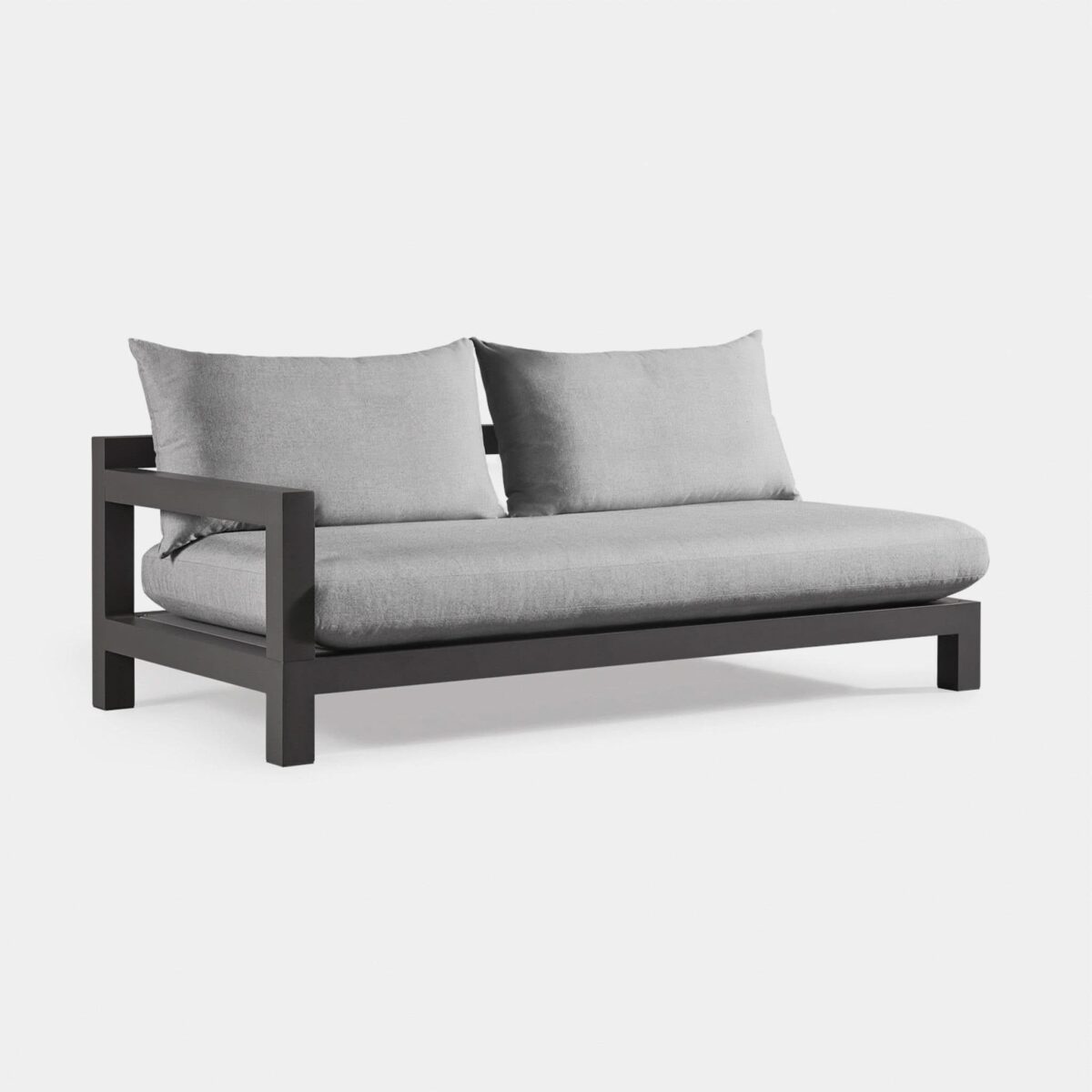 “Pacific Aluminum outdoor loveseat – two-seater configuration with one-side arm and deep cushions”