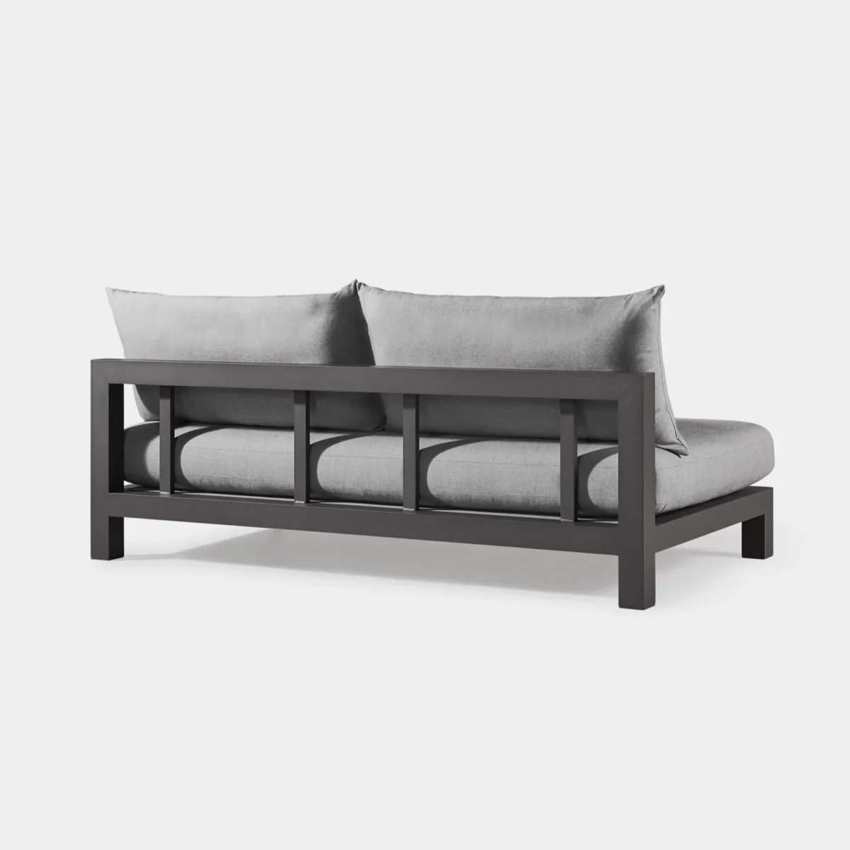“Side angle of Pacific Armless Outdoor Sofa – streamlined aluminum profile for modern exteriors”
