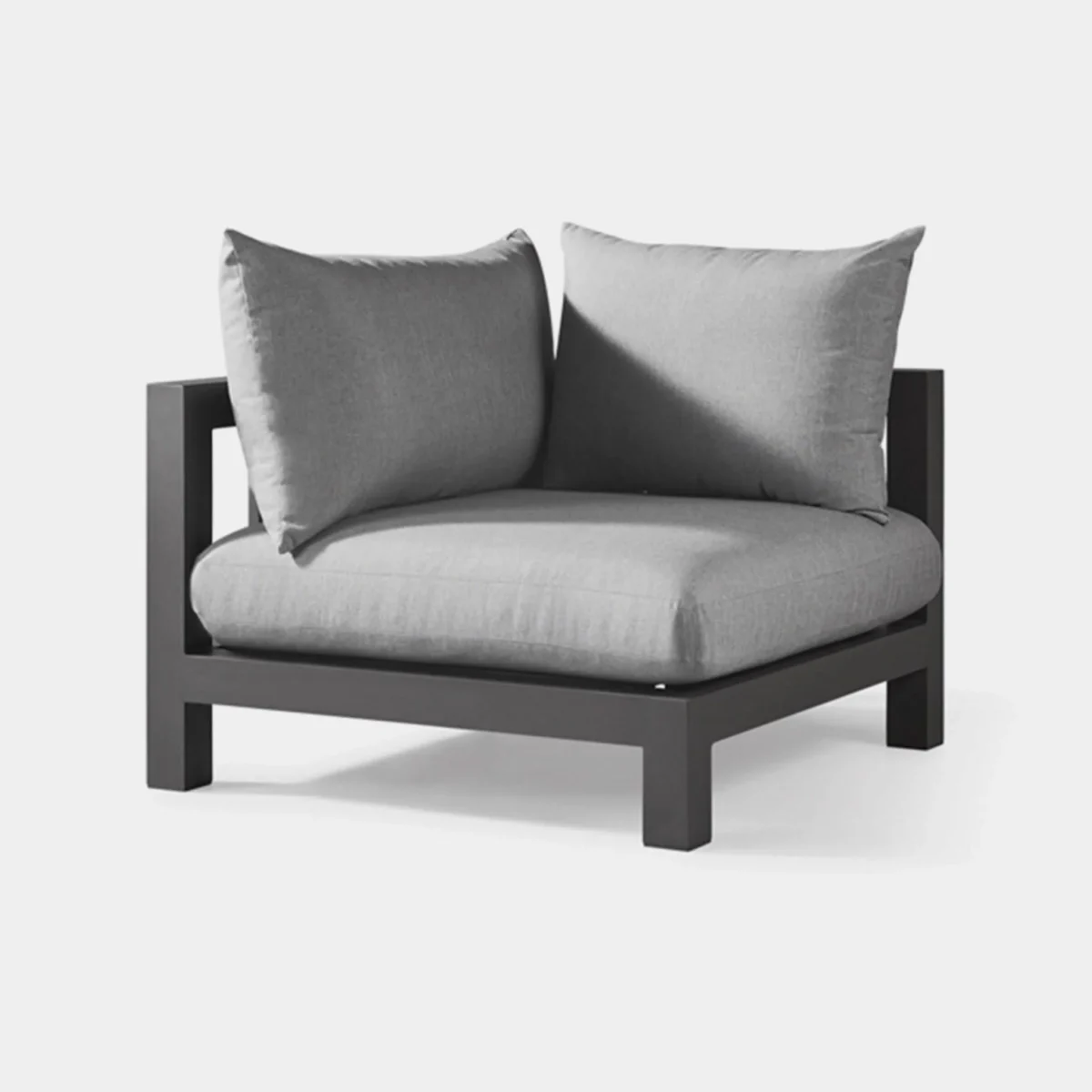 “Close-up of corner cushion and frame – Harbour Pacific collection in aluminum finish”
