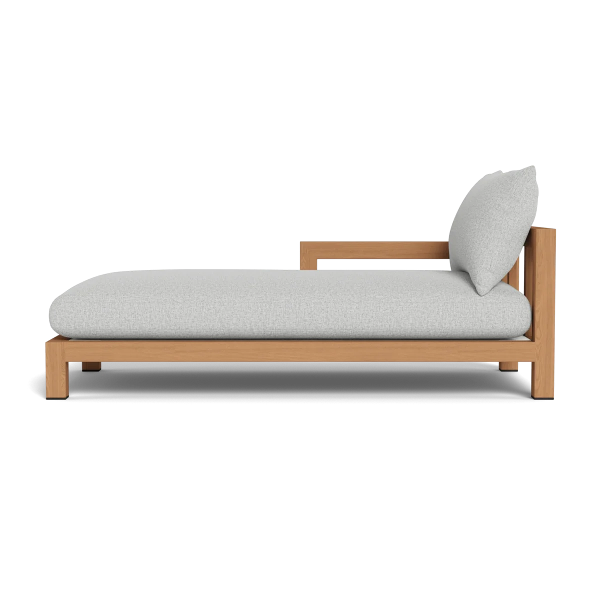 “Close-up detail of cushion and teak frame – Harbour Pacific Chaise with durable outdoor fabric”