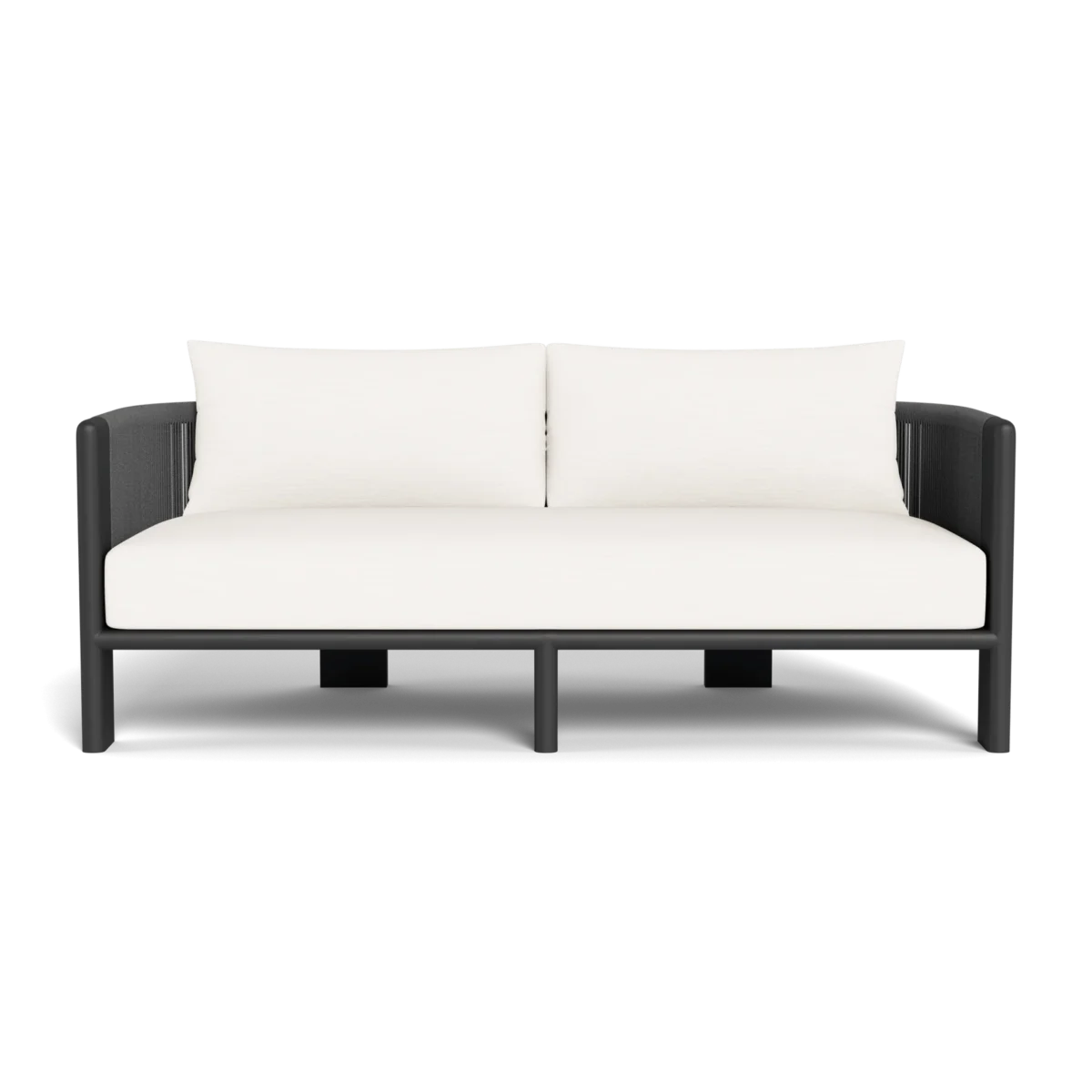“Back angle of Harbour Palm Beach 2-seater sofa – low-profile design in powder-coated aluminum”