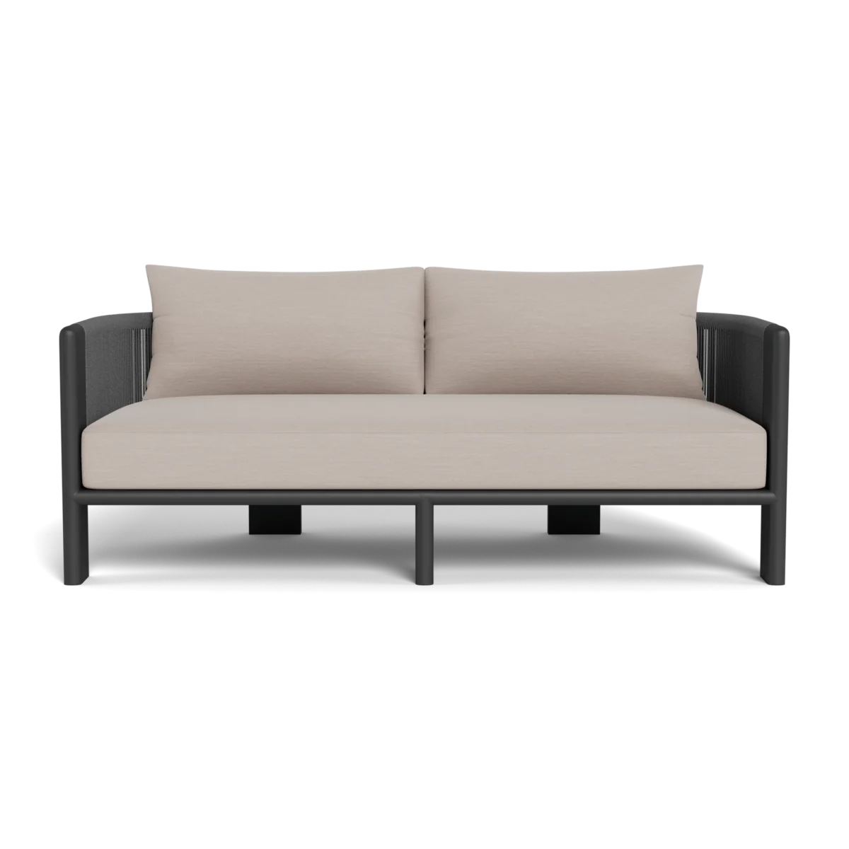  “Modern coastal patio furniture – Harbour Palm Beach 2-seat sofa with neutral-toned cushions”