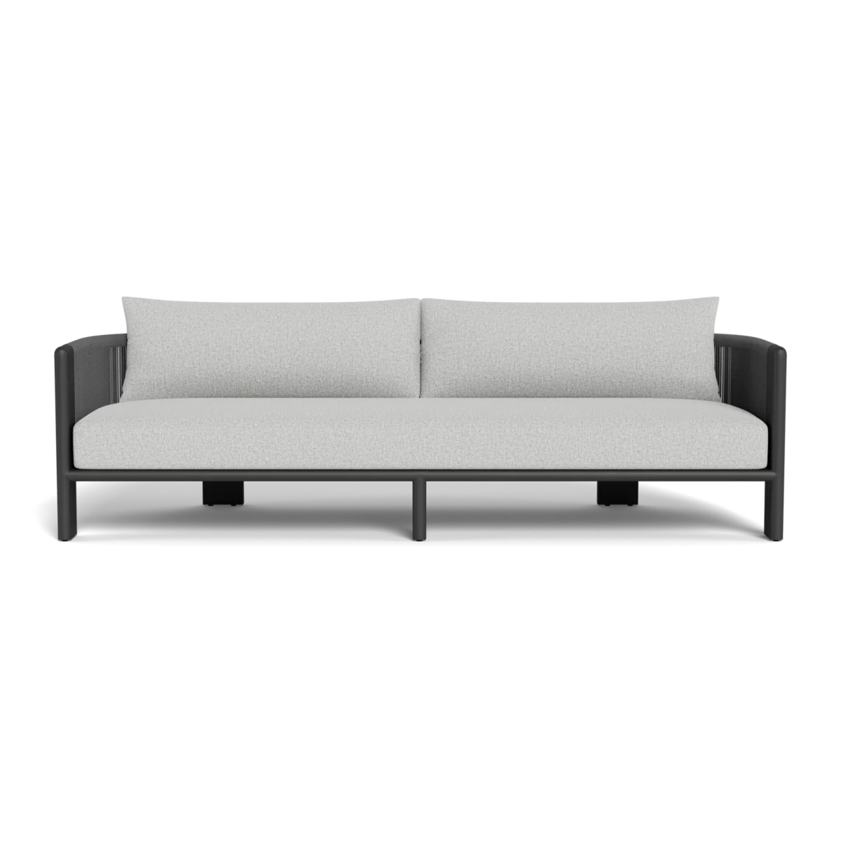 “Palm Beach by Harbour – modern aluminum framed outdoor sofa with plush neutral cushions”