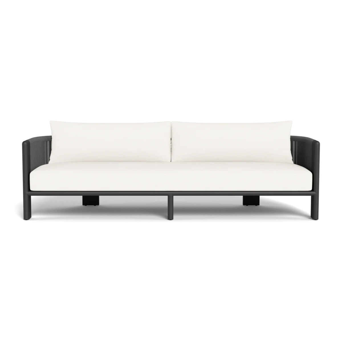 “Side view of Harbour Palm Beach aluminum 3-seat sofa – sophisticated coastal patio furniture”