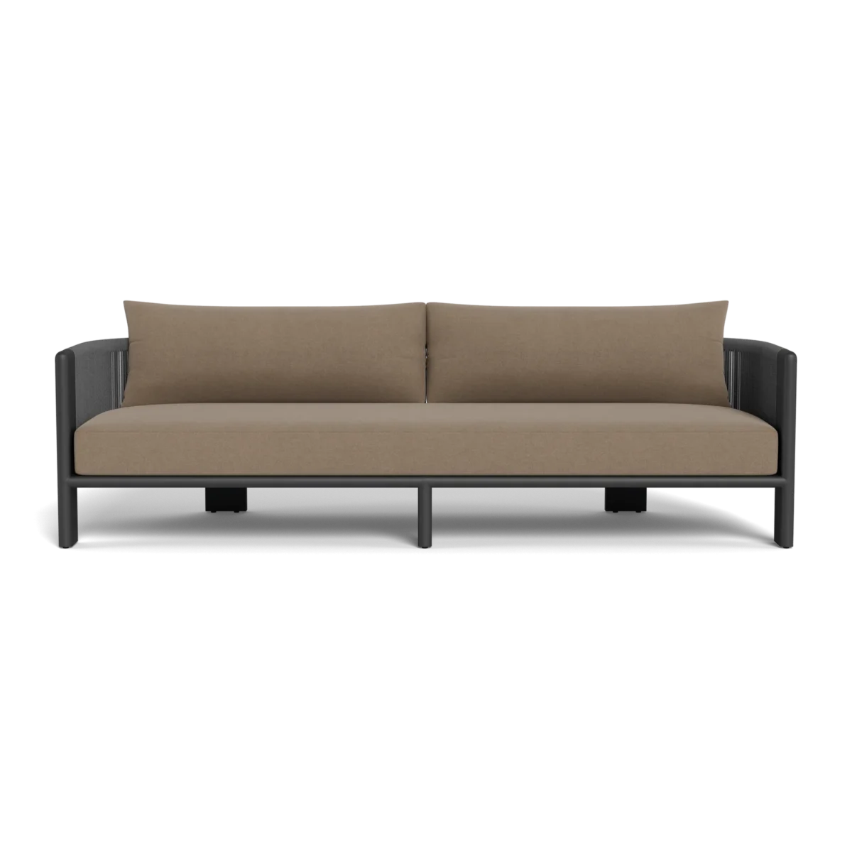 “Detail of Harbour Palm Beach sofa armrest – matte aluminum finish and tailored upholstery”