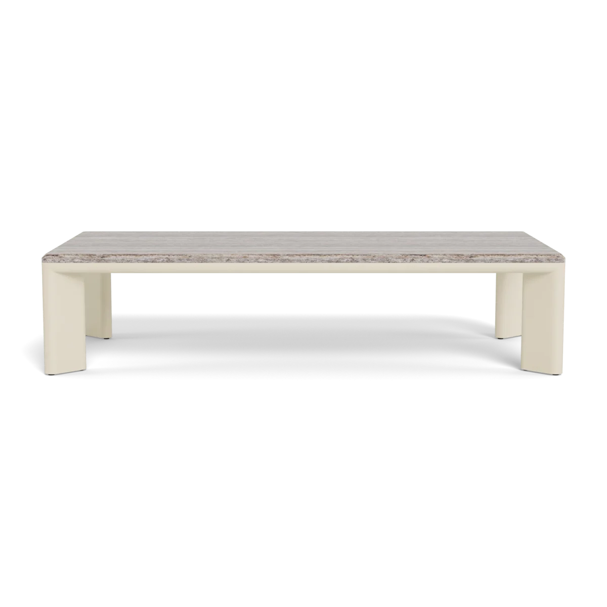 “Side view of Palm Beach Rectangle Coffee Table by Harbour – clean modern lines in aluminum construction”