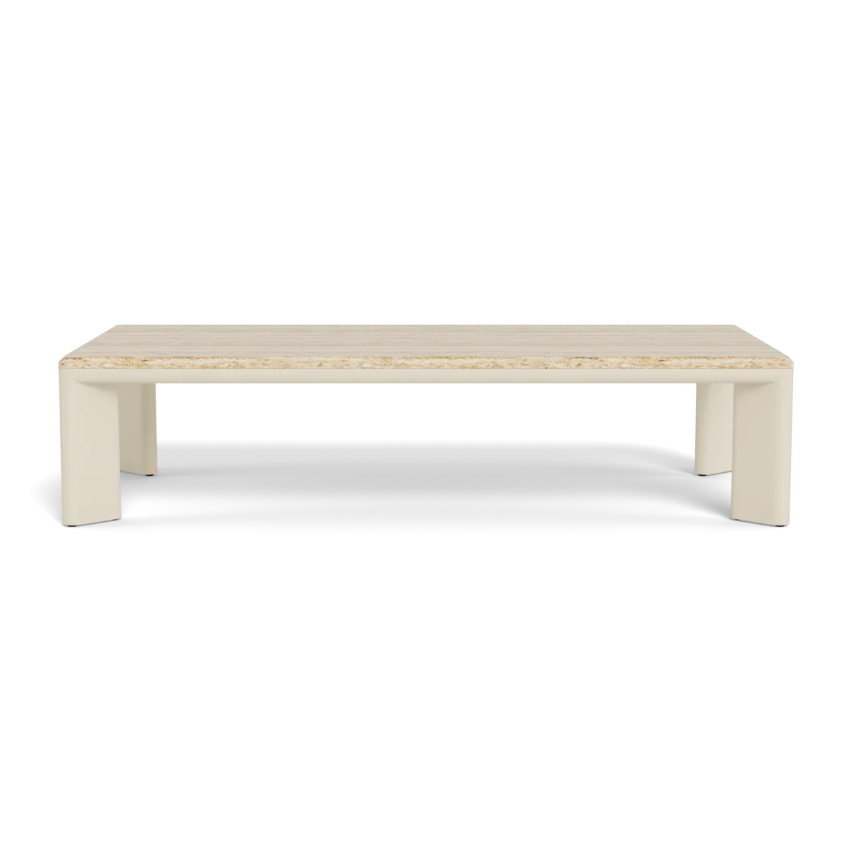 “Top detail of Harbour’s Palm Beach aluminum coffee table – spacious rectangular surface with matte finish”