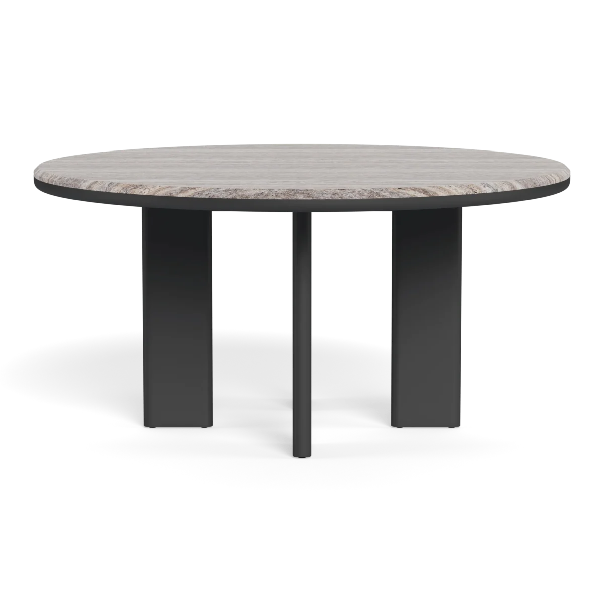 “Harbour 60-inch round aluminum dining table – minimalist design with spacious circular surface”
