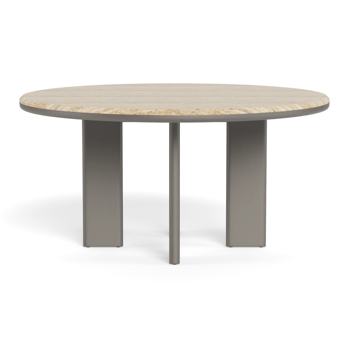 “Detail of circular slatted tabletop on Palm Beach aluminum dining table – premium finish and craftsmanship”